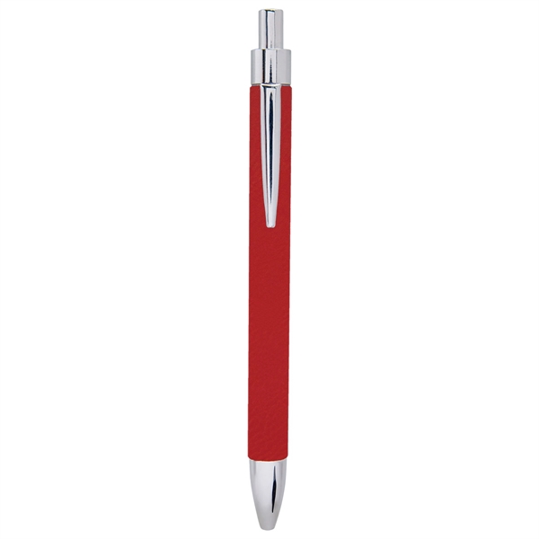 5 5/16" plunger-action red PU leatherette and stainless steel ballpoint pen.... from ASI 74601 Calico
