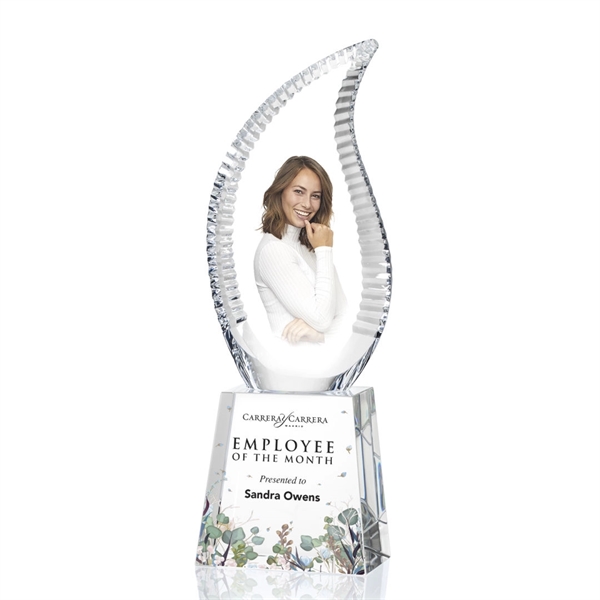 Crystal optical scalloped flame award on tall optical base.... from ASI 84592 St Regis Group / St Regis