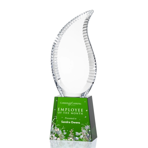 Crystal optical scalloped flame award on tall optical base.... from ASI 84592 St Regis Group / St Regis