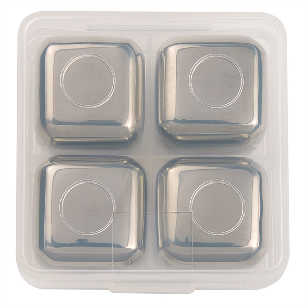 4 stainless steel ice cubes in protective plastic travel case.... from ASI 61125 Hit Promotional Products / Hit®