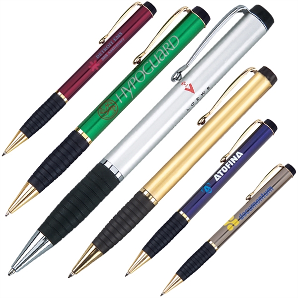 Twist action ballpoint pen, Translucent blue color with rubber grip.... from ASI 79535 Primetime / Primetime