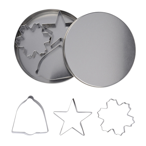 Tin travel case with bell, snowflake and star cookie cutter shapes... from ASI 61125 Hit Promotional Products