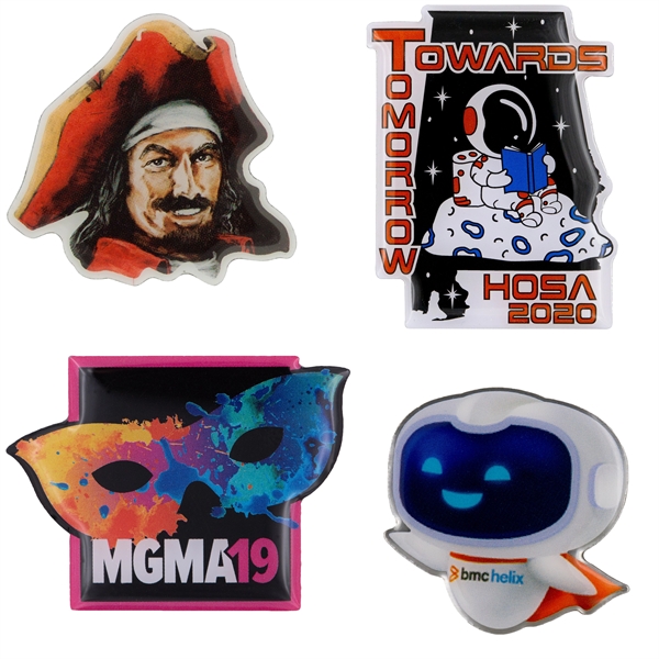 Custom shaped steel pins with full color dome imprint and butterfly... from ASI 52263 EMT / EMT