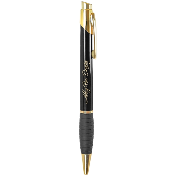Gold trim engraved pen with gripper.... from ASI 92531 Unique Custom Products / UCP