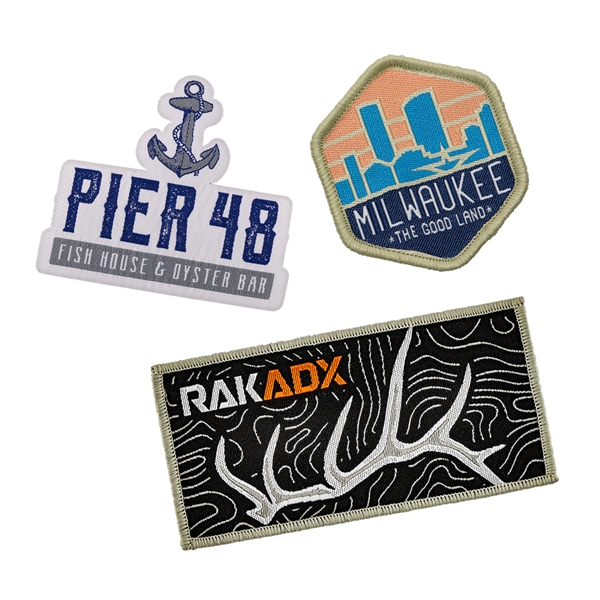 Custom Shape Woven Patches with up to 7 thread colors, merrowed... from ASI 52263 EMT / EMT EMT EASY