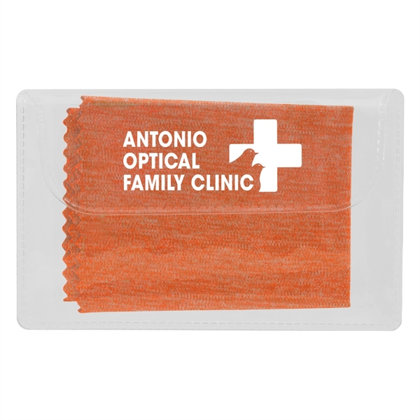 Heathered cleaning cloth in a case for wiping smudges and fingerprints... from ASI 61125 Hit Promotional Products / Hit®