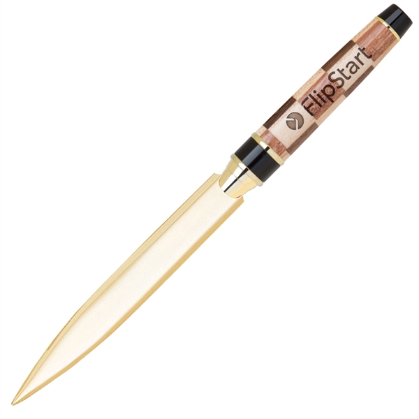 Letter opener with wooden handle featuring a checkerboard or curvy design... from ASI 68190 Lungsal / Lungsal