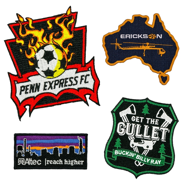 Embroidered patches in assorted shapes and sizes in up to seven... from ASI 52263 EMT / EMT EMT EASY