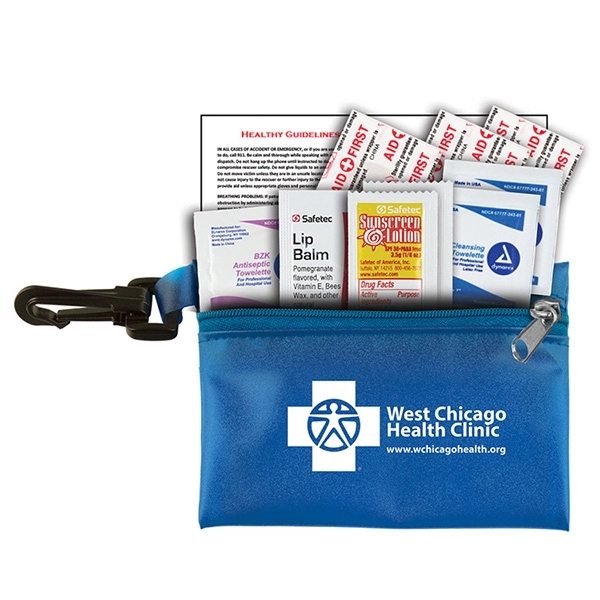 10-piece first aid kid with sunscreen, lip balm, bandages and towelette... from ASI 62660 Innovation Line