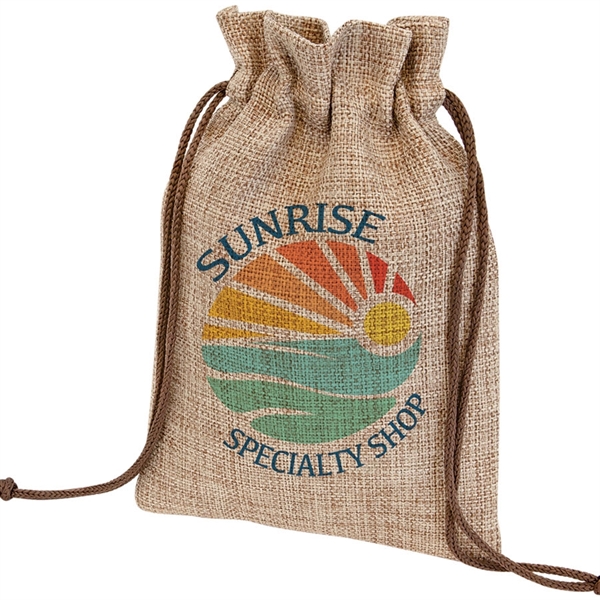 6.25" x 9" printed burlap drawstring bags.... from ASI 92531 Unique Custom Products / UCP