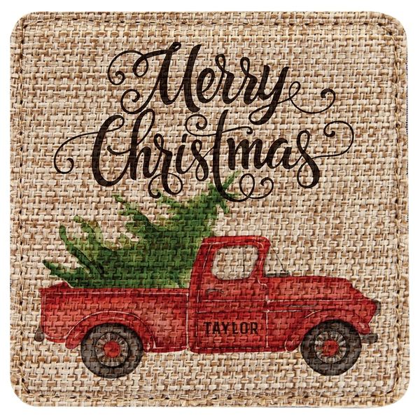 4" x 4" printed square burlap coaster.... from ASI 92531 Unique Custom Products / UCP