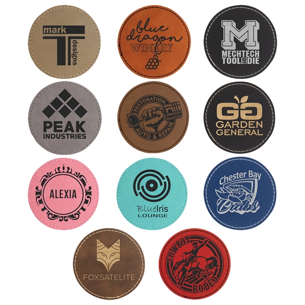 3" leather engraved circular leatherette patches with iron on adhesive.... from ASI 92531 Unique Custom Products / UCP