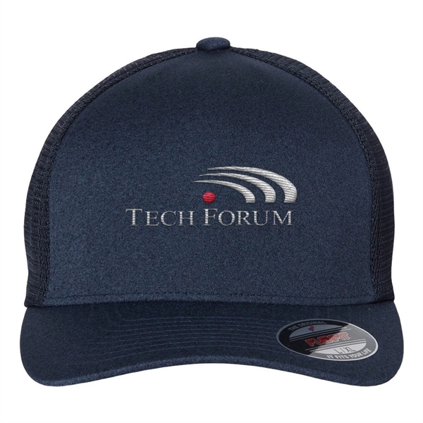 Polyester five-panel trucker-style cap with mesh back, pre-curved visor and Flexfit®... from ASI 88060 Snugz/USA Inc / Sweda®