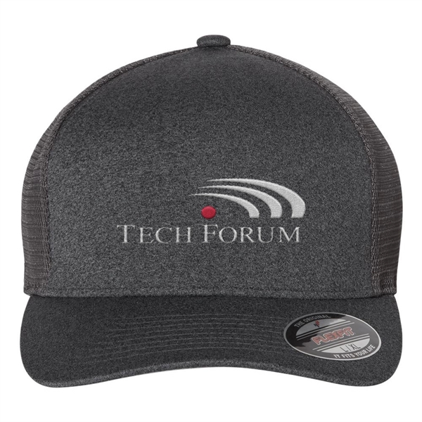 Polyester five-panel trucker-style cap with mesh back, pre-curved visor and Flexfit®... from ASI 88060 Snugz/USA Inc / Sweda®