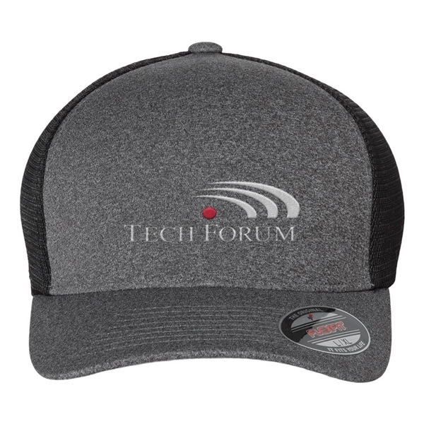 Polyester five-panel trucker-style cap with mesh back, pre-curved visor and Flexfit®... from ASI 88060 Snugz/USA Inc / Sweda®