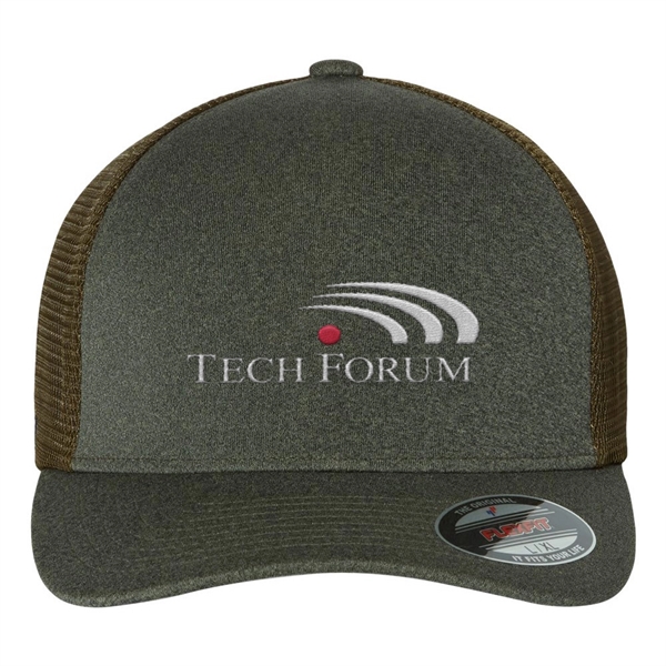 Polyester five-panel trucker-style cap with mesh back, pre-curved visor and Flexfit®... from ASI 88060 Snugz/USA Inc / Sweda®