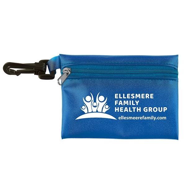8 piece first aid kit with zippered pouch, carabiner, bandages, antiseptic... from ASI 62660 Innovation Line