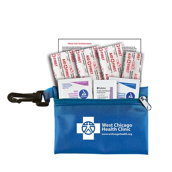8 piece first aid kit with zippered pouch, carabiner, bandages, antiseptic... from ASI 62660 Innovation Line