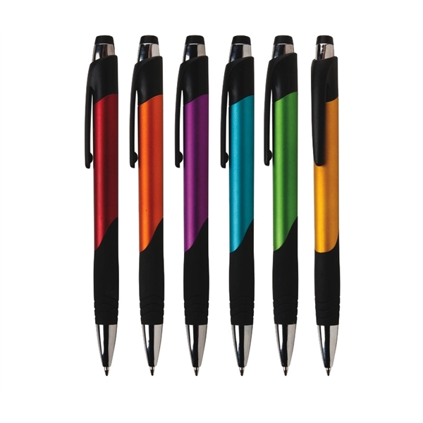 5.5" x 0.43" plastic plunger-action ballpoint pen with ribbed grip and... from ASI 37218 Athena Promo (tm)