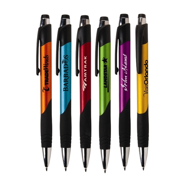 5.5" x 0.43" plastic plunger-action ballpoint pen with ribbed grip and... from ASI 37218 Athena Promo (tm)