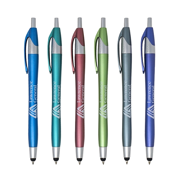 5.75" x 0.33" plastic ballpoint dart pen with device stylus point,... from ASI 37218 Athena Promo (tm)