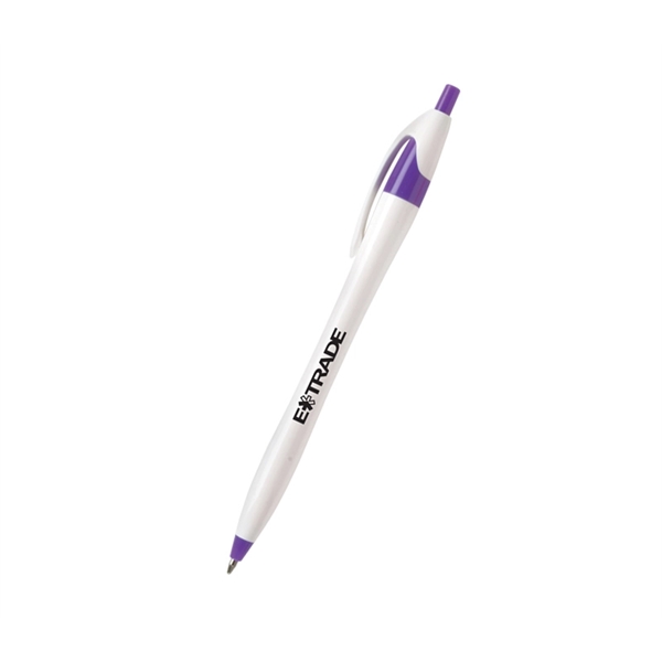 5.75" x 0.33" plunger-action plastic ballpoint pen with white barrel, colored... from ASI 37218 Athena Promo (tm)