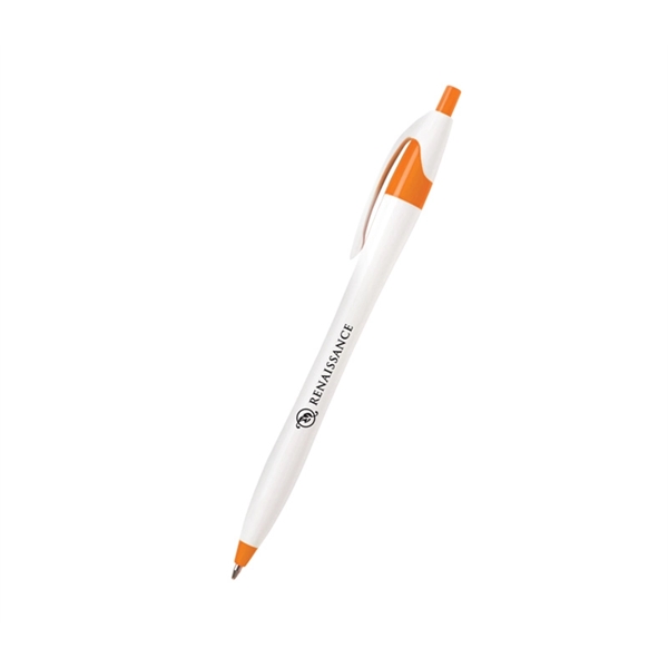 5.75" x 0.33" plunger-action plastic ballpoint pen with white barrel, colored... from ASI 37218 Athena Promo (tm)