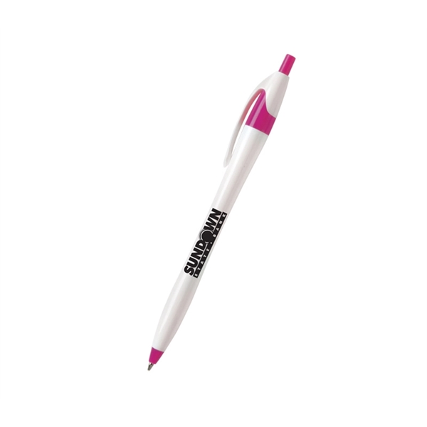 5.75" x 0.33" plunger-action plastic ballpoint pen with white barrel, colored... from ASI 37218 Athena Promo (tm)