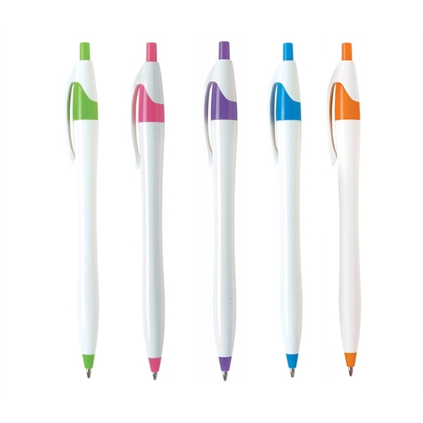 5.75" x 0.33" plunger-action plastic ballpoint pen with white barrel, colored... from ASI 37218 Athena Promo (tm)