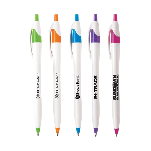 5.75" x 0.33" plunger-action plastic ballpoint pen with white barrel, colored... from ASI 37218 Athena Promo (tm)