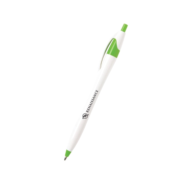 5.75" x 0.33" plunger-action plastic ballpoint pen with white barrel, colored... from ASI 37218 Athena Promo (tm)