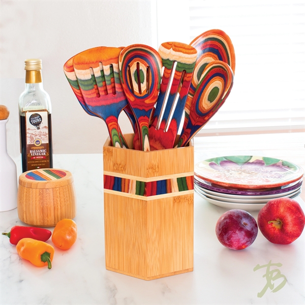 Bamboo and layered birchwood utensil holder in warm yet bold colors... from ASI 91565 Totally Bamboo