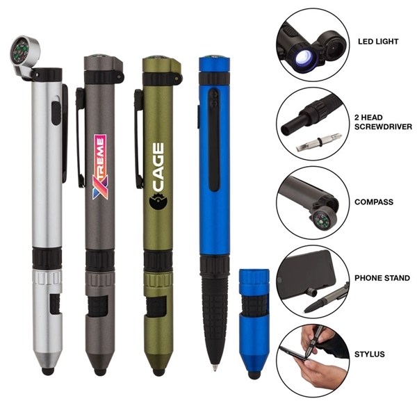 7-in-1 utility pen with compass, LED light, ballpoint pen, capacitive stylus,... from ASI 67866 Logomark/Valumark / Valumark™