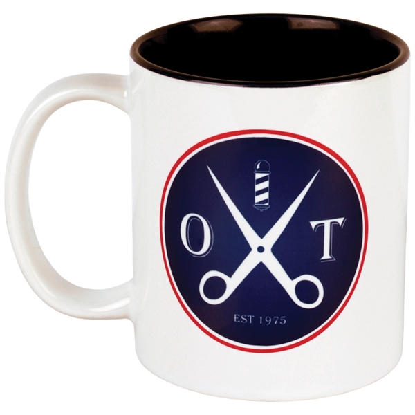 11 oz. custom printed white/black ceramic mug.... from ASI 92531 Unique Custom Products / UCP