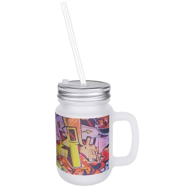 12 oz. custom printed frosted glass mason jar with lid and... from ASI 92531 Unique Custom Products / UCP