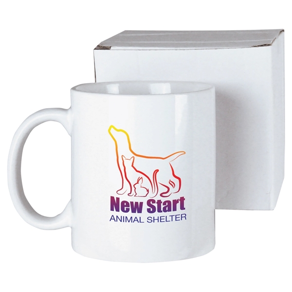 11 oz. custom printed white ceramic mug with white box.... from ASI 92531 Unique Custom Products / UCP