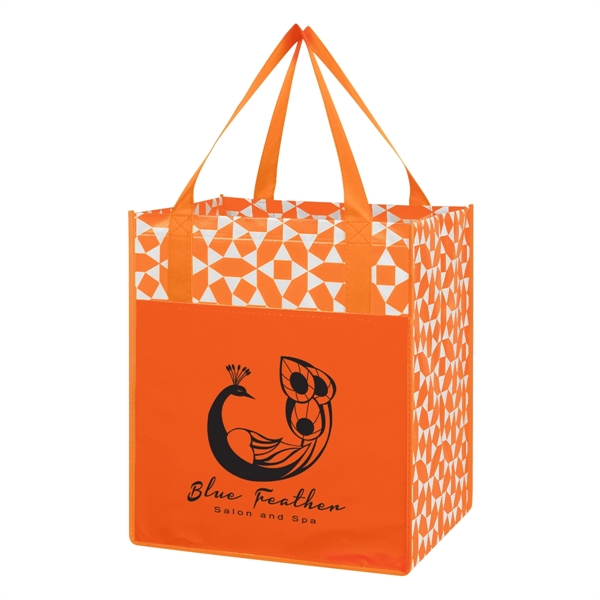 Shopping tote with a geometric pattern mad of nonwoven polypropylene that... from ASI 61125 Hit Promotional Products / Hit®
