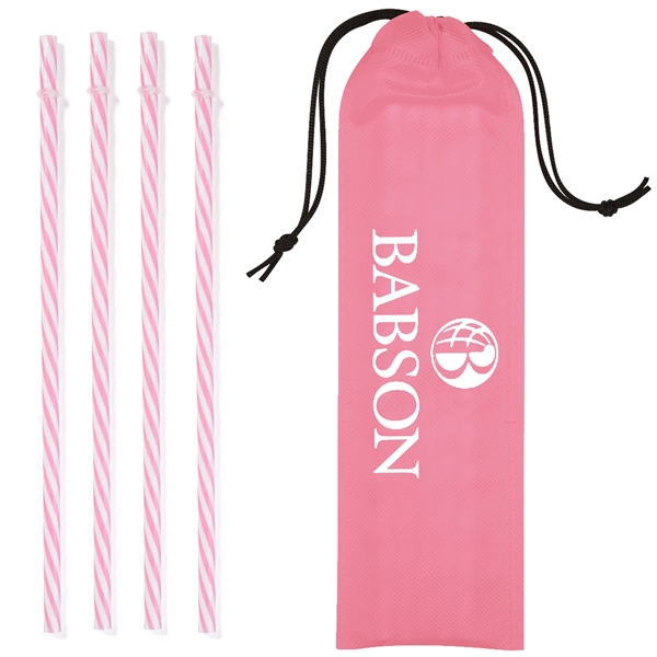Four reusable polypropylene drinking straws in 3 1/2" x 11" drawstring... from ASI 63549 Jornik Manufacturing Corp / Jornik