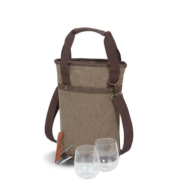 Single bottle carrier with thermal foil insulated lining, two wine goblets... from ASI 88675 Picnic Plus