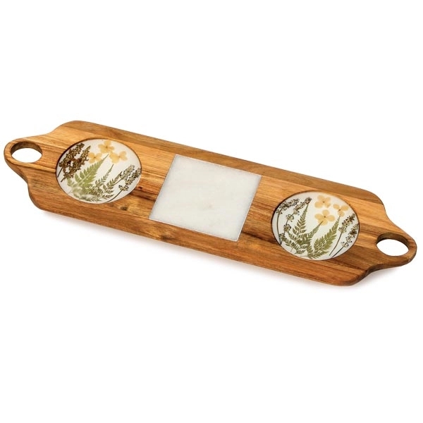 Wood & marble serving plank with clear resin natural flower inlays.... from ASI 88675 Picnic Plus