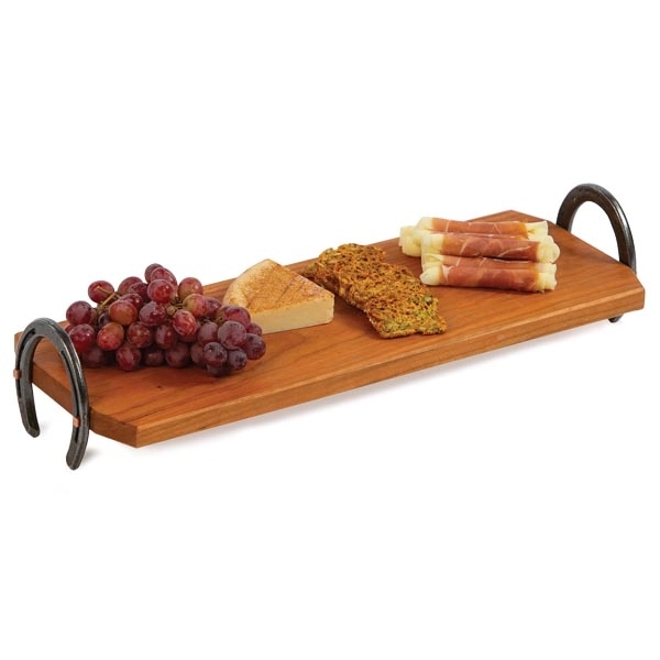 Wooden serving plank with horseshoes mounted as handles and base.... from ASI 88675 Picnic Plus