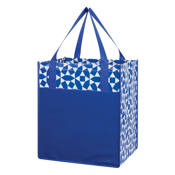 Shopping tote with a geometric pattern mad of nonwoven polypropylene that... from ASI 61125 Hit Promotional Products / Hit®