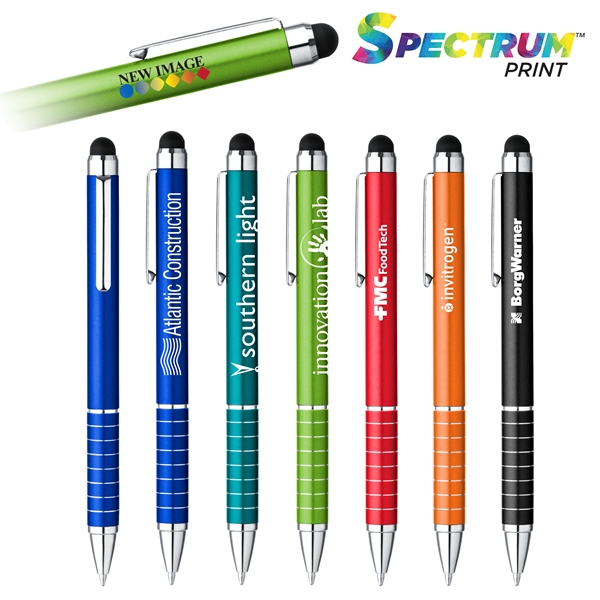 Aluminum twist-action ballpoint stylus pen with black ink, metallic coloring, and... from ASI 88060 Snugz/USA Inc / Sweda®