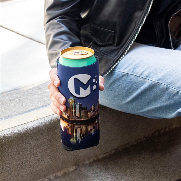 A 24 oz premium neoprene can cooler with a bold full-color... from ASI 61966 HPG / Best Promotions USA