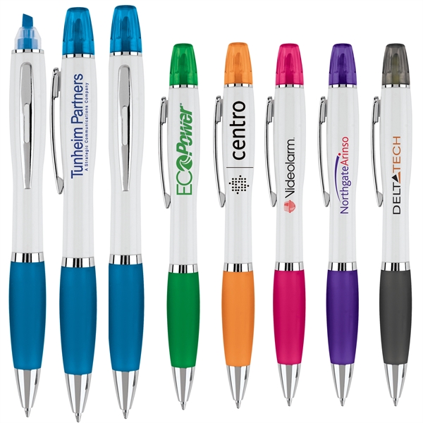 Combination ballpoint and highlighter pen with curvaceous shape and color rubber... from ASI 88060 Snugz/USA Inc / Sweda®
