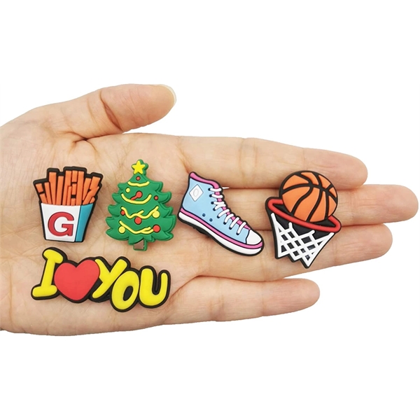 1.5" x 1" custom printed rubber shoe charms.... from ASI 92531 Unique Custom Products / UCP