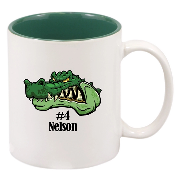11 oz. custom printed white/green ceramic mug.... from ASI 92531 Unique Custom Products / UCP