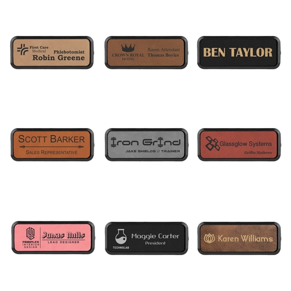 3.3125" x 1.3125" x 0.125" rectangular leatherette badges or nametags.... from ASI 92531 Unique Custom Products / UCP