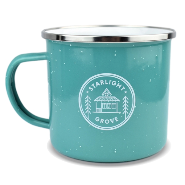 Rustic 17 oz. enamel steel mug, perfect for custom imprinting, outdoor... from ASI 72657 Active Life Promo / Apres Ski
