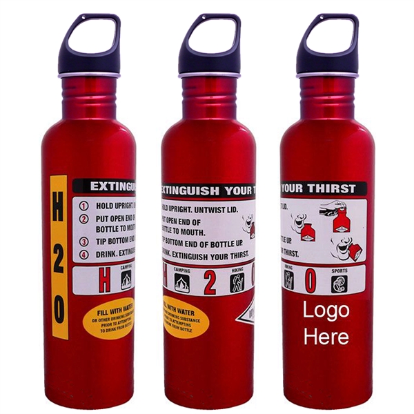 Red 26oz aluminum water bottle featuring fire extinguish design.... from ASI 80093 Pyrographics / Pyrographics Line
